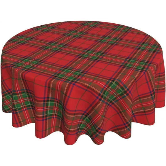 Merry Christmas Tablecloth Round 60 Inch Xmas Buffalo Plaid Tablecloth Washable Polyester Green and Red Checkered Decorative Table Cloth for Home Kitchen Dining Table Outdoor Party Patio