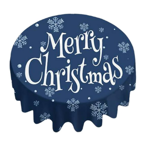 Merry Christmas Tablecloth Round Snowflake Tablecloth Christmas Ball Waterproof Table Cover for Kitchen Dining Room Christmas Party Picnic Patio, Blue