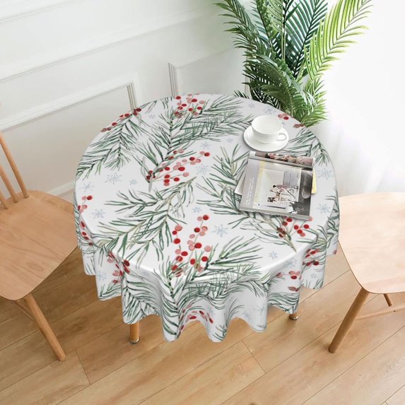 Merry Christmas Tablecloth Round Table Cover Washable Polyester Table Cloth for Kitchen Party Picnic Dining Decor 60 Inch