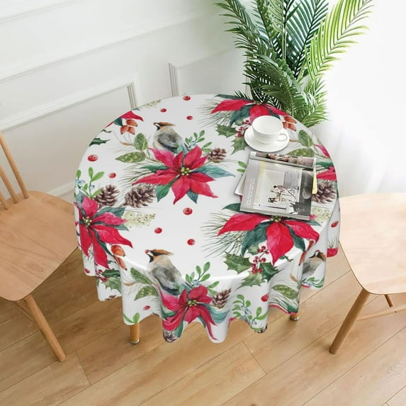 Merry Christmas Tablecloth Round Table Cover Washable Polyester Table Cloth for Kitchen Party Picnic Dining Decor 60 Inch