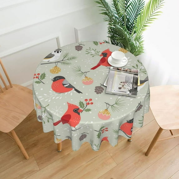 Merry Christmas Tablecloth, Snowflakes Tablecloth, Christmas Day Tablecloth Seasonal Dining-Table Cover, 60 inch Round for Home Party Picnic