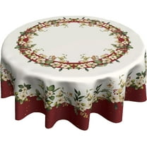 Merry Christmas Tablecloth Winter Floral Round Tablecloth 60 Inch Red Xmas Flower Table Cloth for Farmhouse Kitchen Decor Polyester Fabric Christmas Table Cover for Holiday Party Outdoor Camping