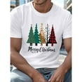 thumbnail image 1 of Merry Christmas Tee Festive Tree Print Design T Shirt Mens Casual Short Sleeve Comfort Top Soft Cotton White S-5XL, 1 of 5
