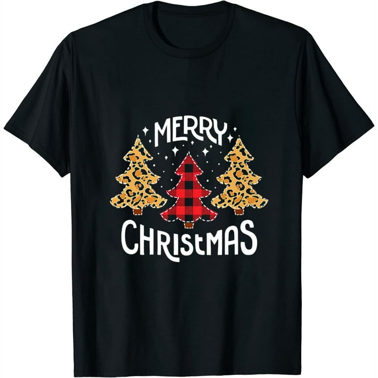 Merry Christmas Tree Leopard And Buffalo Plaid Xmas Tree T-Shirt Merry Christmas Tree Leopard And Buffalo Plaid Xmas Tree T-Shirt