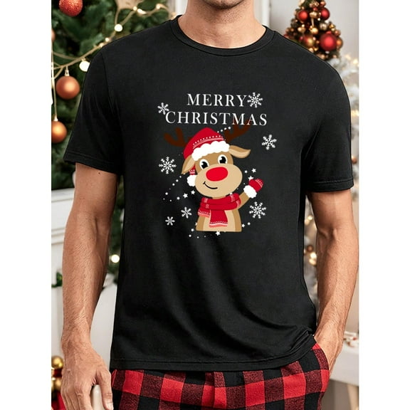 Merry Christmas Tee T Shirt Graphic Tops Holiday Design Comfortable Short Sleeve Round Neck Black S-5XL