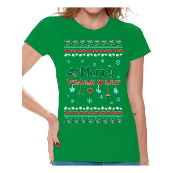 Merry Christmas Tee for Women Funny Xmas Shirt for Her Christmas 2020 Ladies T-Shirt Merry Xmas Top for Her Happy Holidays T Shirt for Women Xmas Gifts Original Print Christmas Shirts for Woman