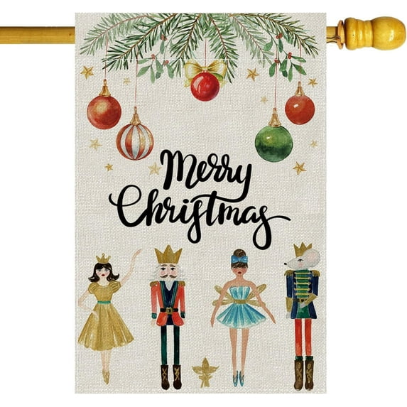 Merry Christmas The Nutcracker Xmas House Flag Large Big Burlap 28x40 Vertical Double Sided Outside Yard Holiday Outdoor Farmhouse Decoration