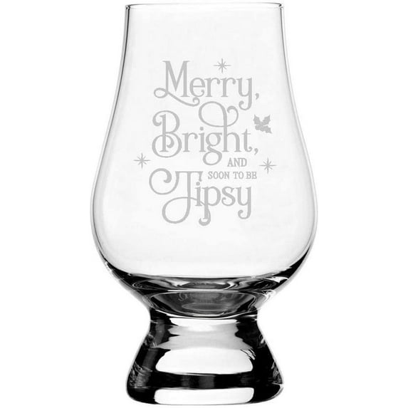 Merry Christmas Themed Glencairn Crystal Whisky Glass Merry Bright and Soon to be Tipsy