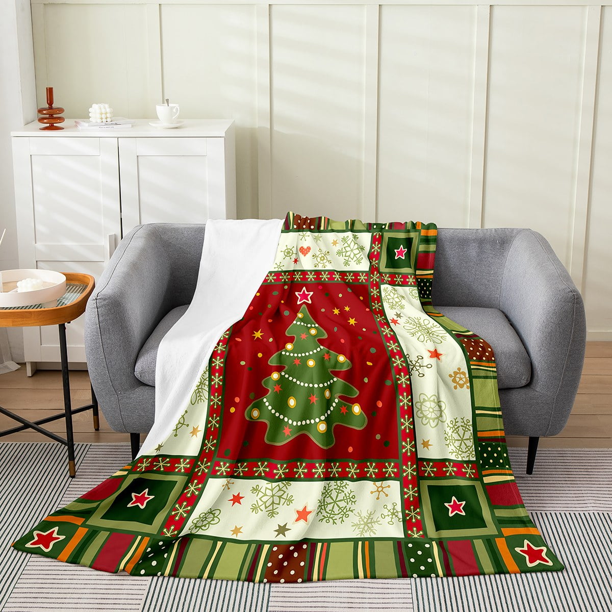 Merry Christmas Throw Blanket Throw 50x60,Kids Xmas Tree Fleece Blanket