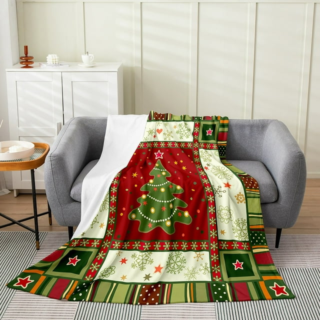 Merry Christmas Throw Blanket Throw 50x60,Kids Xmas Tree Fleece Blanket for Chair Sofa Bed Couch