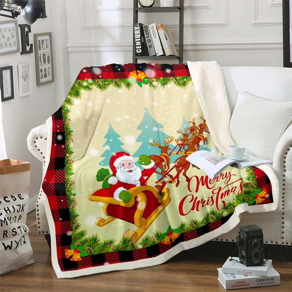 Merry Christmas Throw Blanket For Bed Couch Cute Xmas Reindeer Snowman Sherpa Blanket 40"X50" Black Red Buffalo Plaid Fleece Blanket Holiday Decor,Christmas Pine Tree Leaves Flannel Blanket