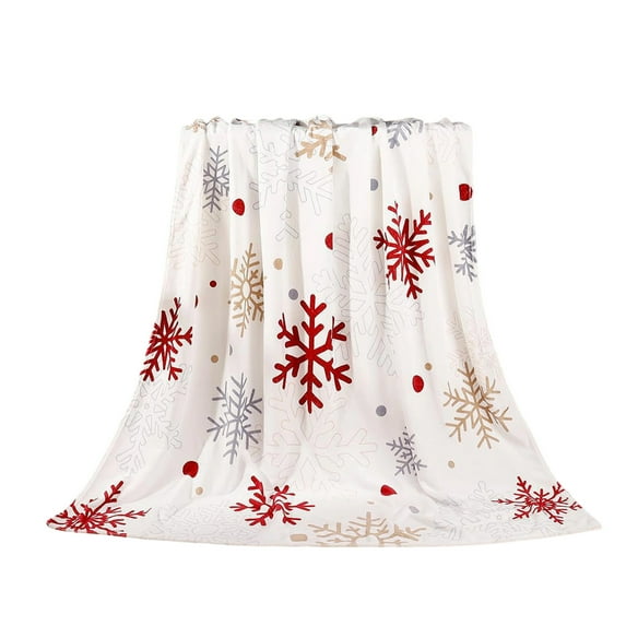 Merry Christmas Throw Blanket, Super Soft Snowflake Flannel Throw Cover for Bed Sofa, Lightweight Festival Holiday Throw Blankets, 51.2" X 59"