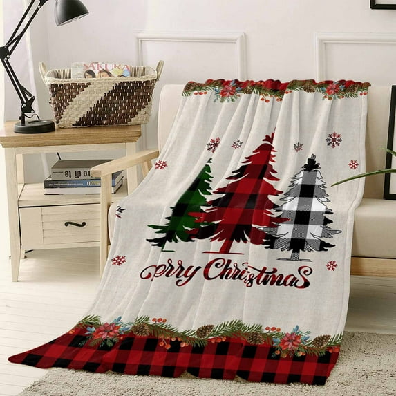 Merry Christmas Throw Flannel Blanket 30x40In Buffalo Check Plaid Tree Super Soft Cozy Bed Blanket, Lightweight Plush Fuzzy Bed Throw for Bedroom Sofa Couch Living Room