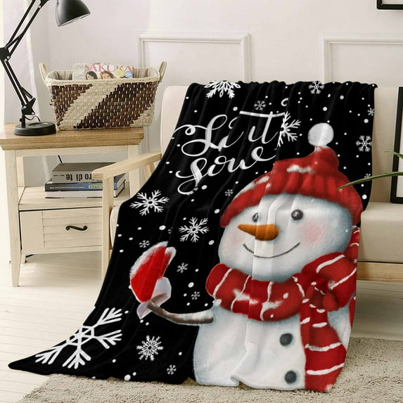 Merry Christmas Throw Flannel Blanket 30x40In Snowman in Red Scarf And Hat Snowflake Super Soft Cozy Bed Blanket, Lightweight Plush Fuzzy Bed Throw for Bedroom Sofa Couch Living Room