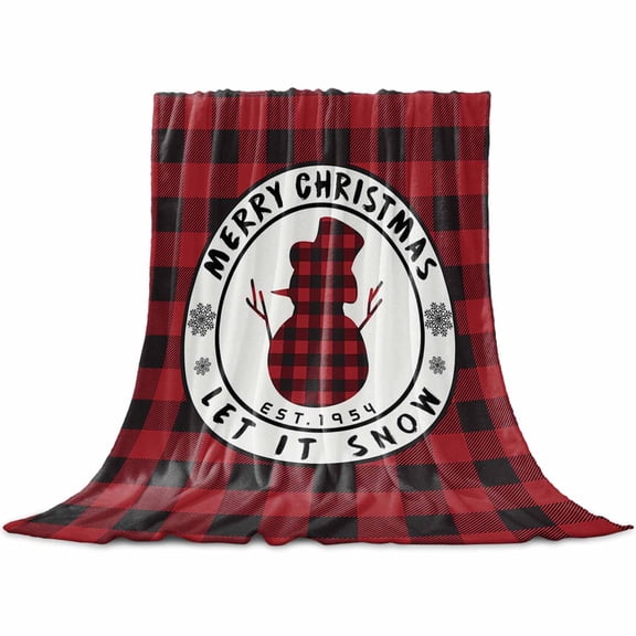 Merry Christmas Throw Flannel Blanket 32x48In Buffalo Plaid Red and Black Snowman Super Soft Cozy Bed Blanket, Lightweight Plush Fuzzy Bed Throw for Bedroom Sofa Couch Living Room