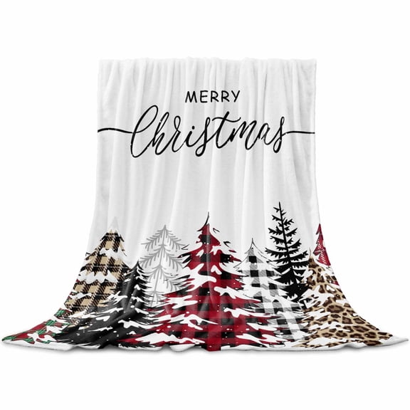 Merry Christmas Throw Flannel Blanket 32x48In Winter Snowflake Red Plaid Leopard Xmas Tree Super Soft Cozy Bed Blanket, Lightweight Plush Fuzzy Bed Throw for Bedroom Sofa Couch Living Room