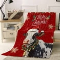 thumbnail image 1 of Merry Christmas Throw Flannel Blanket 40x50In Xmas Hat Cow Bell Snowflake Red Background Super Soft Cozy Bed Blanket, Lightweight Plush Fuzzy Bed Throw for Bedroom Sofa Couch Living Room, 1 of 4