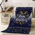 thumbnail image 1 of Merry Christmas Throw Flannel Blanket 50x60In Snowflakes Antlers Flower Winter Navy Super Soft Cozy Bed Blanket, Lightweight Plush Fuzzy Bed Throw for Bedroom Sofa Couch Living Room, 1 of 4