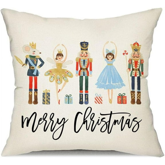 Merry Christmas Throw Pillow Cover 18x18 Inch Nutcracker Christmas Decor Winter Holiday Party Cushion Case Decoration for Sofa Couch A18