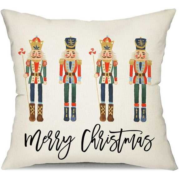 Merry Christmas Throw Pillow Cover 18x18 Inch Nutcracker Christmas Decor Winter Holiday Party Cushion Case Decoration for Sofa Couch C18
