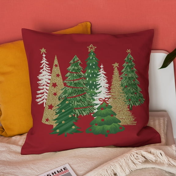 Merry Christmas Throw Pillow Cover Decorative Xmas Red Pillow Case Sofa Decor Square Cushion Covers 18X18 inches
