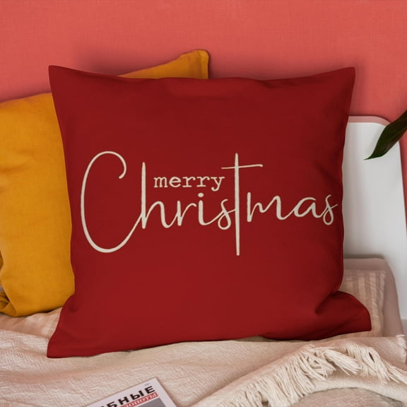 Merry Christmas Throw Pillow Cover Decorative Xmas Red Pillow Case Sofa Decor Square Cushion Covers 18X18 inches