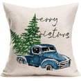 thumbnail image 1 of Merry Christmas Throw Pillow Covers 16x16 Inch Blue Truck with Green Pine Tree Winter Farmhouse Christmas Decorations Pillow Cases Holiday Seasonal Cushion Cover for Home Sofa Couch, 1 of 5