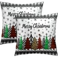 thumbnail image 1 of Merry Christmas Throw Pillow Covers 16x16 Set of 2, Winter Xmas Tree Buffalo Check Plaid Decorative Pillow Cases Cotton Linen Cushion Cover for Living Room Bed Sofa Car Home Decor, 1 of 4