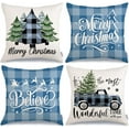 thumbnail image 1 of Merry Christmas Throw Pillow Covers 18x18 Inch Set of 4, Xmas Trees Truck Buffalo Plaid Believe Farmhouse Decorative Cushion Cases for Home Decoration G421-18, 1 of 6