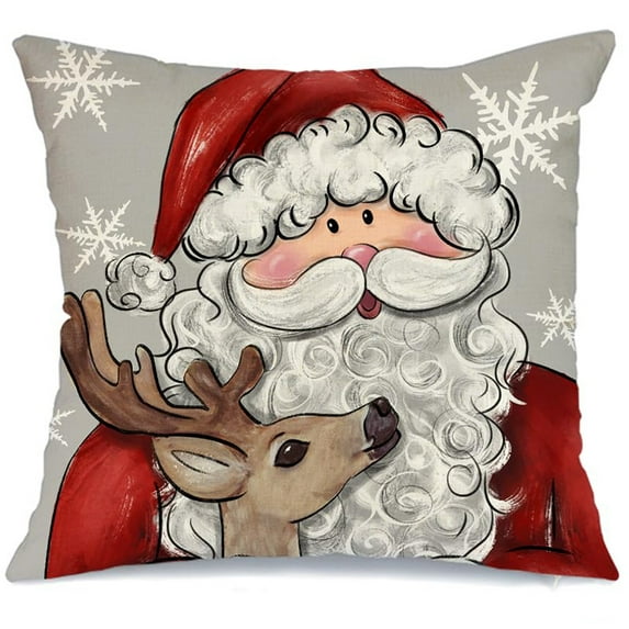 Merry Christmas Throw Pillow Covers 18x18 Inch, Snowman Snowflakes Joy Love Xmas Trees Decorative Farmhouse Pillowcases for Home Outdoor Decoration