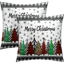 Merry Christmas Throw Pillow Covers 20x20 Set of 2, Buffalo Check Plaids Snow Trees Winter Season Holiday Pillow Cases Farmhouse Cushion Cover for Sofa Bedroom Couch Home Decor