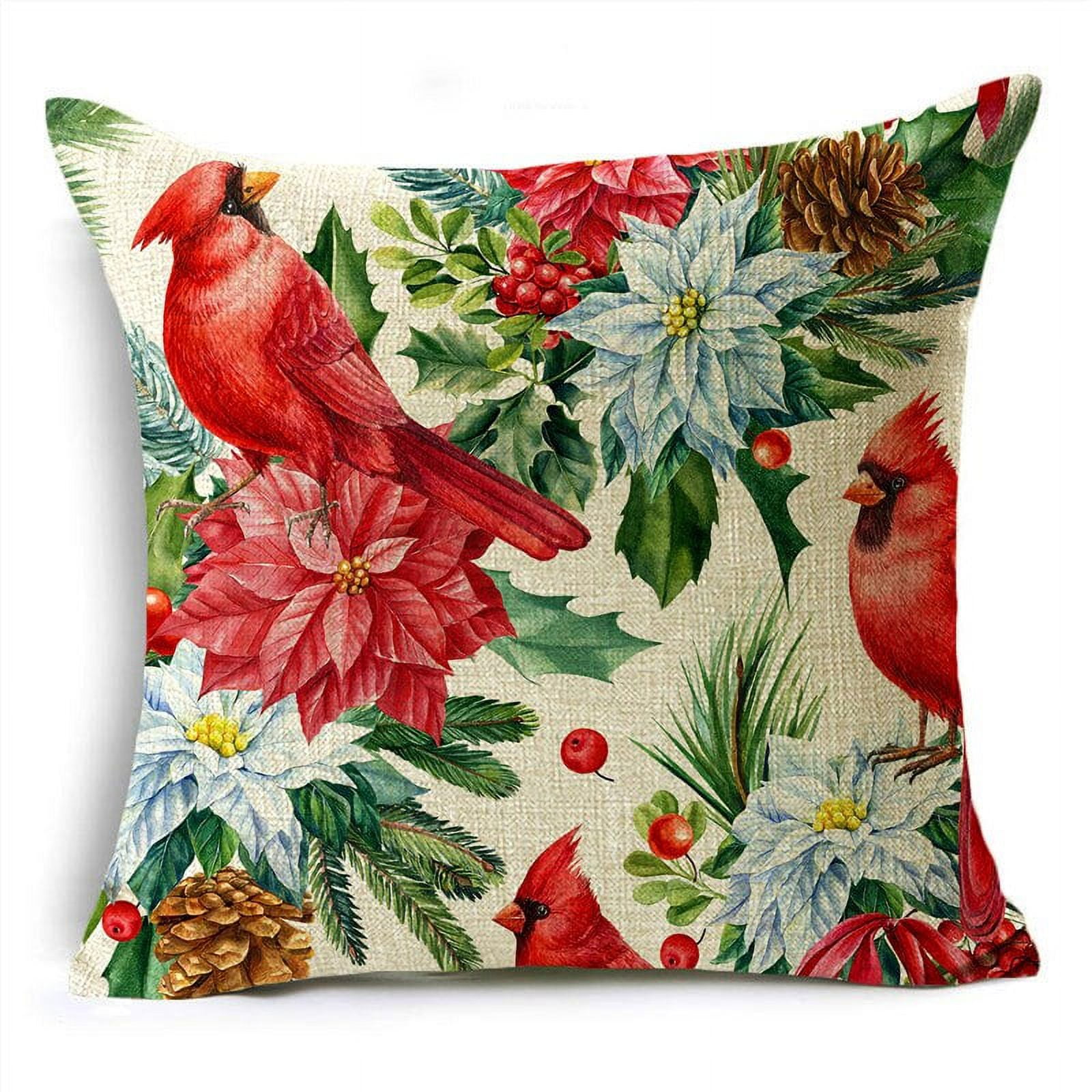 Merry Christmas Throw Pillow Covers 40/45/50cm Red Cardinals Reindeers