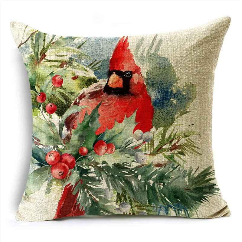 Merry Christmas Throw Pillow Covers 40/45/50cm Red Cardinals Reindeers Holly Berries Throw
