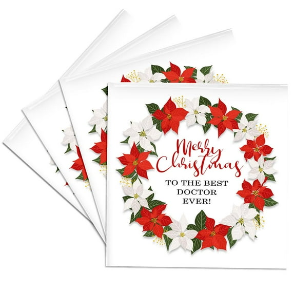 3drose, Merry Christmas to the Best Doctor Ever - Poinsettia Wreath, Set of 4 Ceramic Tile Coasters