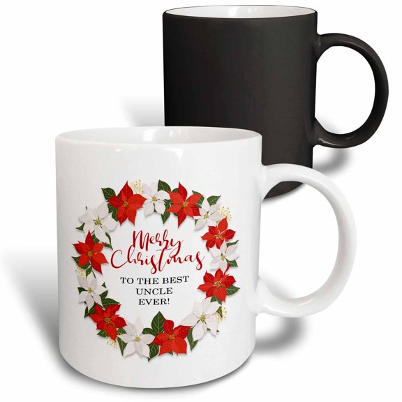 3drose, Merry Christmas to the Best Uncle Ever - Poinsettia Wreath, 11oz Magic Transforming Mug