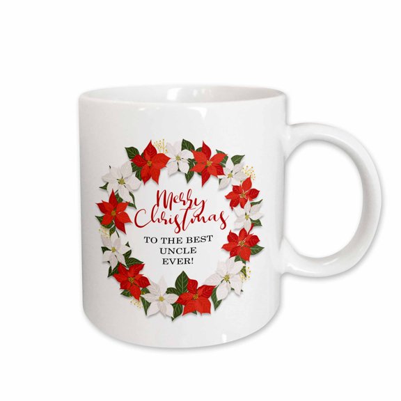 3drose, Merry Christmas to the Best Uncle Ever - Poinsettia Wreath, 11oz Mug