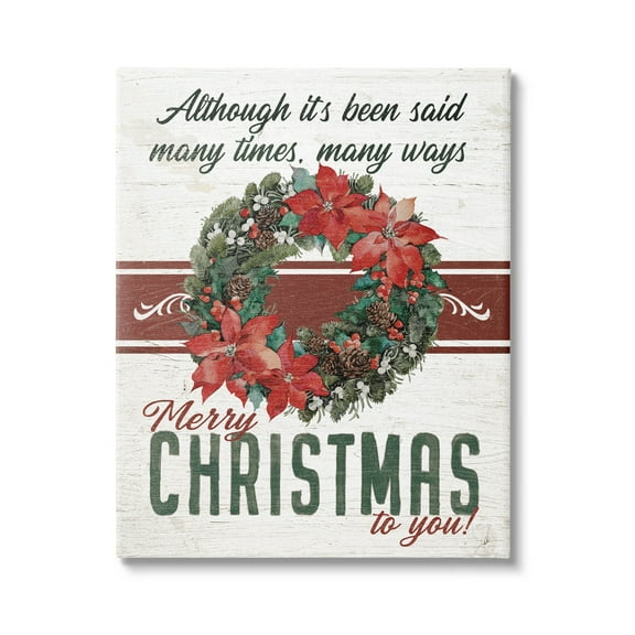 Merry Christmas To You Vintage Poinsettia Holiday Graphic Art Gallery Wrapped Canvas Print Wall Art