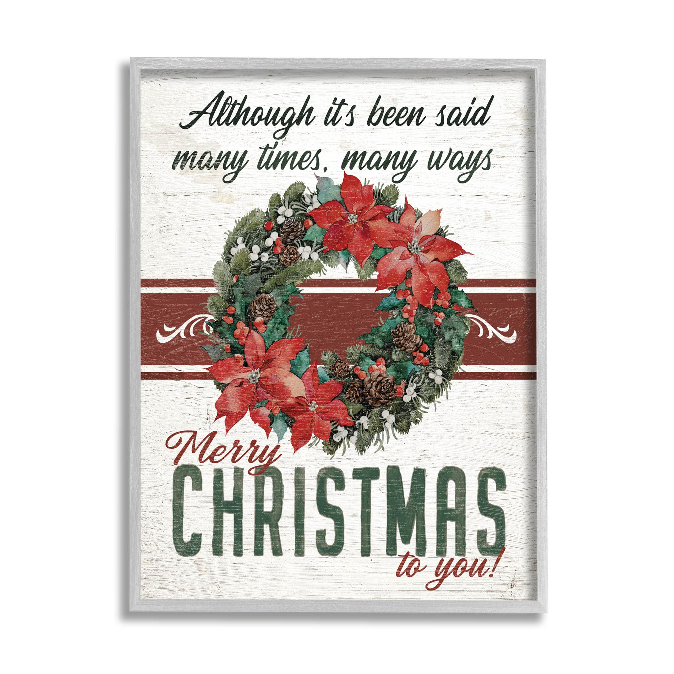 Merry Christmas To You Vintage Poinsettia Holiday Graphic Art Gray Framed Art Print Wall Art