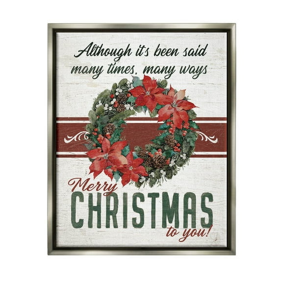 Merry Christmas To You Vintage Poinsettia Holiday Graphic Art Luster Gray Framed Art Print Wall Art