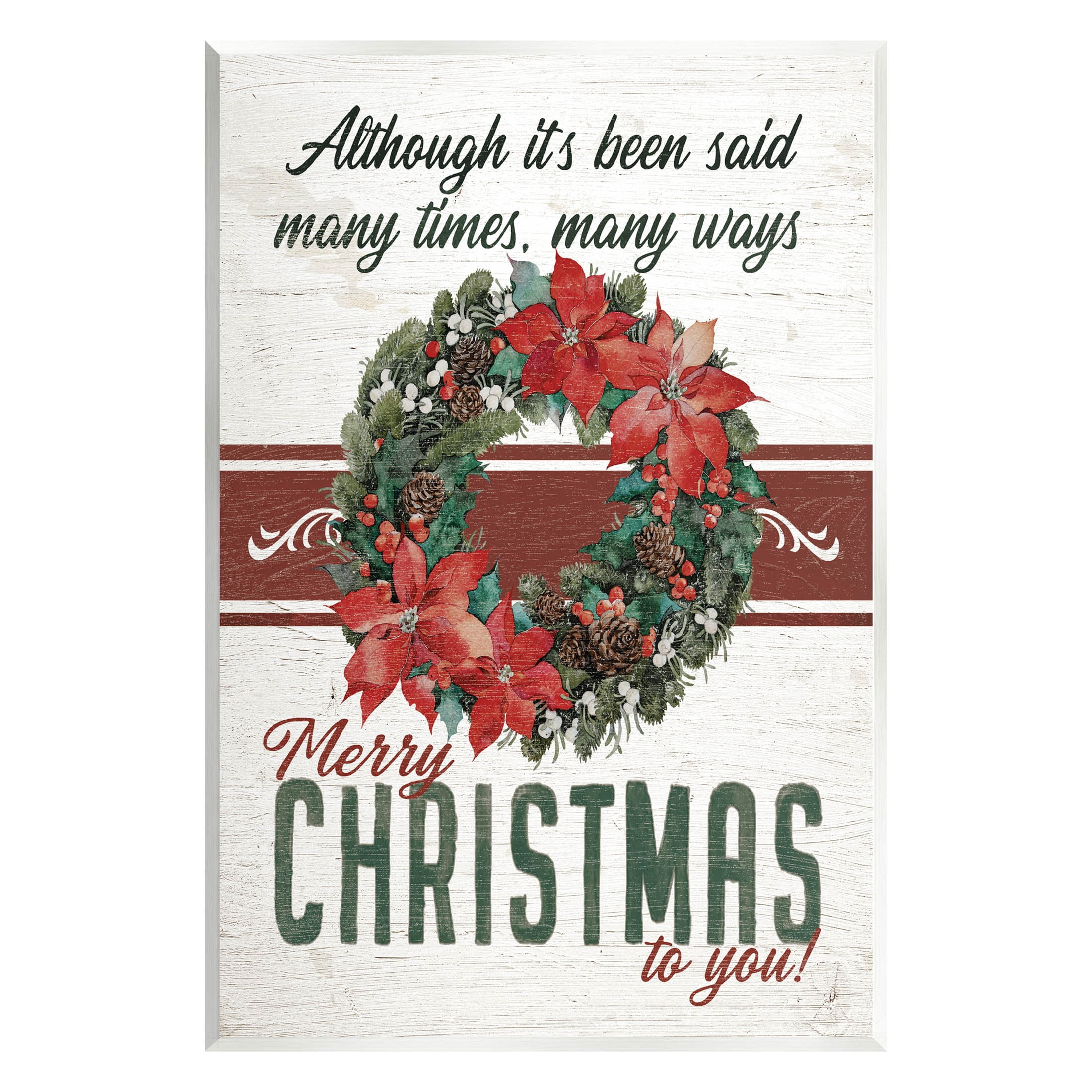 Vintage Christmas Poinsettia Wood Wall Art, 10" x 15"