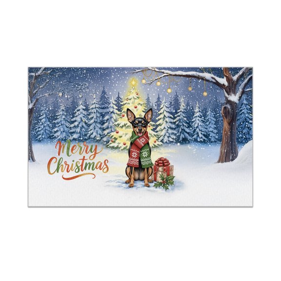 Merry Christmas Toy Fox Terrier Snowy Winter with Gifts Tree Decorations Doormat Dog Lover Indoor Outdoor Welcome Mat - 12020