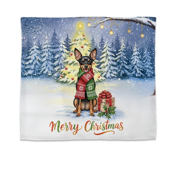 Merry Christmas Toy Fox Terrier Snowy Winter with Gifts Tree Decorations Tapestry Dog Lover Wall Hanging Backdrop Home Decor - 12020