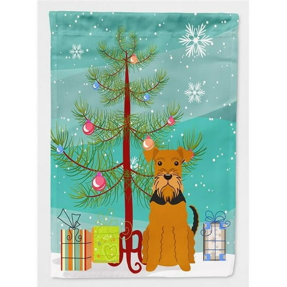 Merry Christmas Tree Airedale Flag Canvas House Size