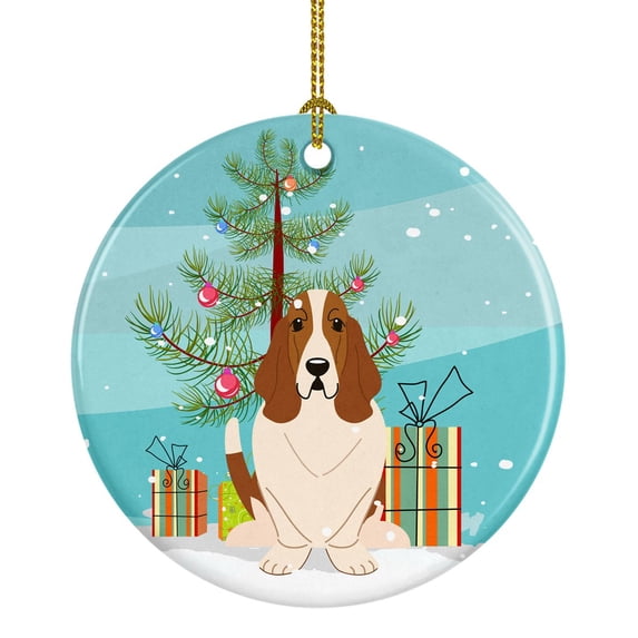 Merry Christmas Tree Basset Hound Ceramic Ornament