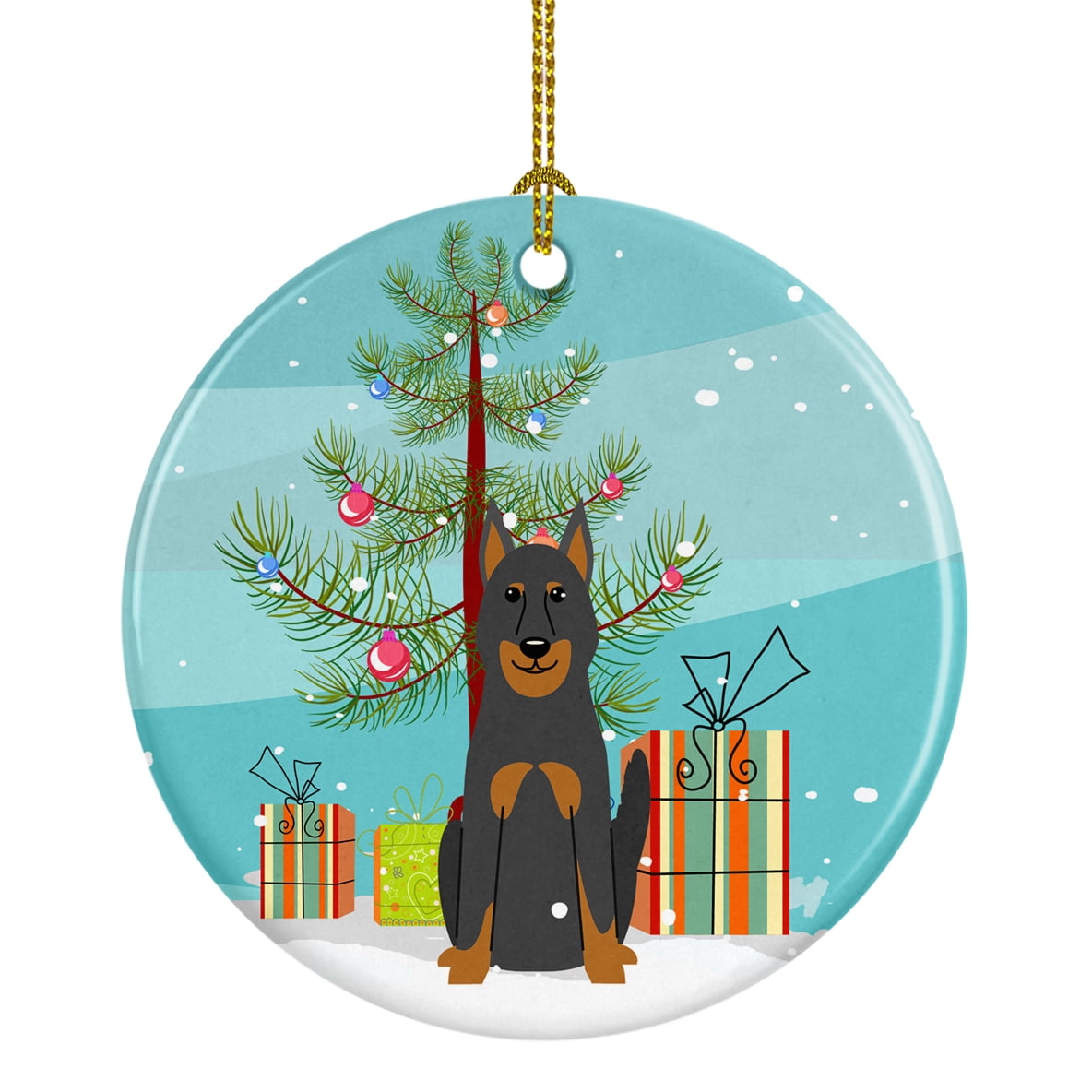Merry Christmas Tree Beauce Shepherd Dog Ceramic Ornament