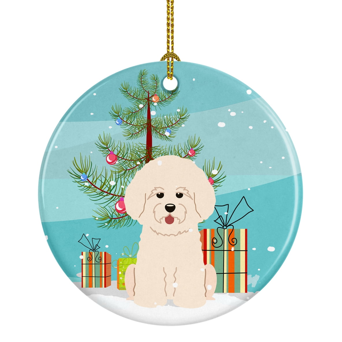 Merry Christmas Tree Bichon Frise Ceramic Ornament