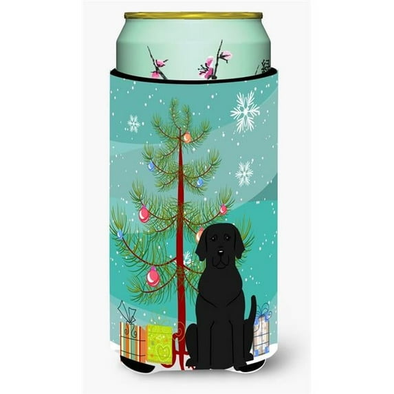 Merry Christmas Tree Black Labrador Tall Boy Beverage Insulator Hugger