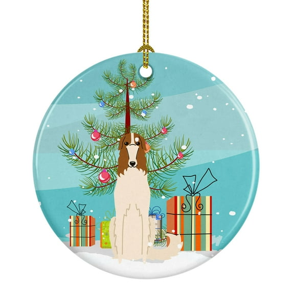 Merry Christmas Tree Borzoi Ceramic Ornament