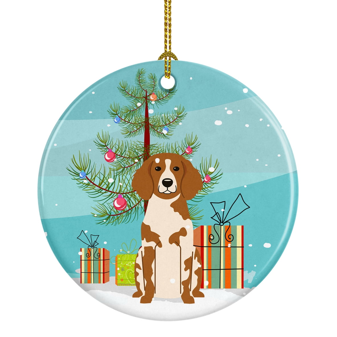 Merry Christmas Tree Brittany Spaniel Ceramic Ornament