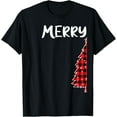 thumbnail image 1 of Merry Christmas Tree Buffalo Plaid Xmas Couples Matching T-Shirt, 1 of 3
